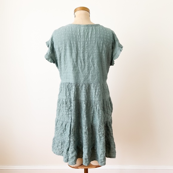 Sage Green Tiered Ruffled Babydoll Tunic Dress with Pockets Fairy - Large - Picture 3 of 10